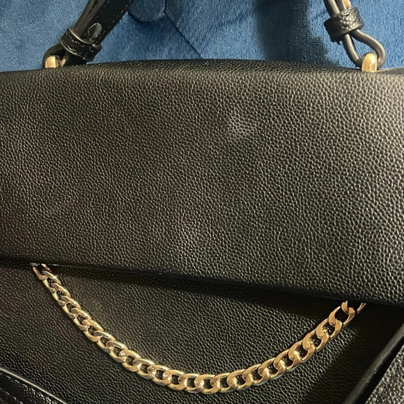 NWOT Black Leather Top Handle Bag Chain Detail - Picture 5 of 5